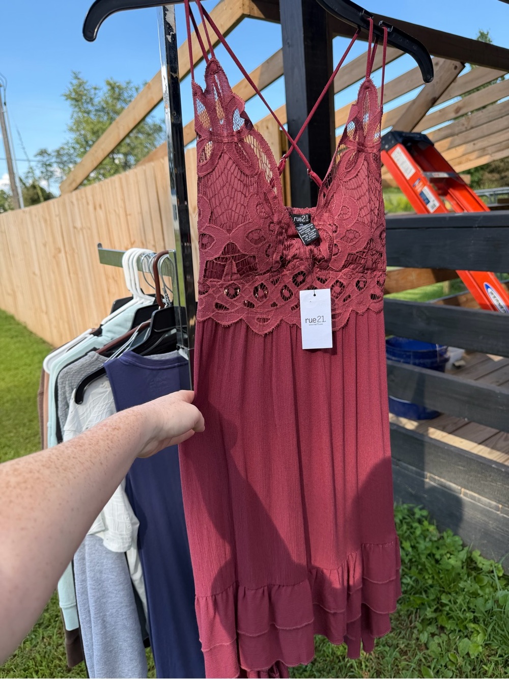 rue21 Burgundy Lace-Top Mini Slip Dress